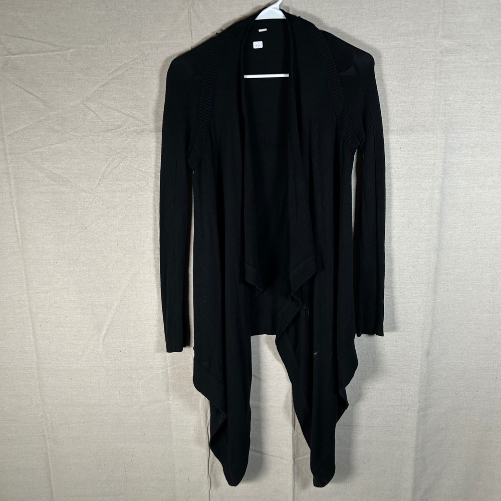 Lululemon Black Open Front Draped Wrap Cardigan Sweater Handkerchief Hem‎ Womens